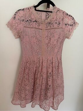 SEEYA Blush Pink Lace Short Sleeve Dress